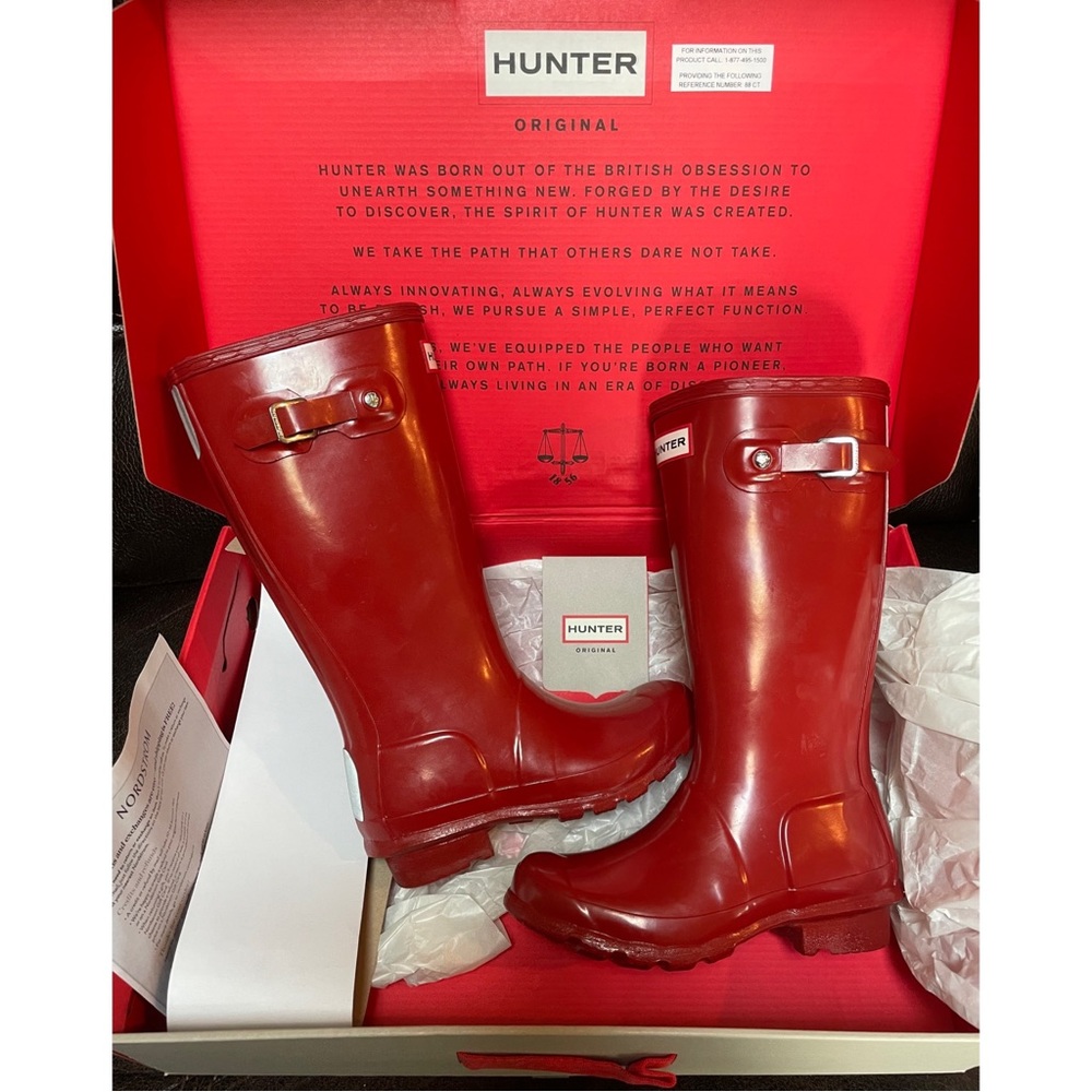 💦NEW Hunter Military Red Original Kids' Gloss Rain Boot sz 1 - Picture 6 of 9